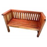 Wooden Slat Back Bench with Armrests