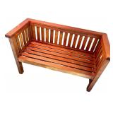 Wooden Slat Back Bench with Armrests