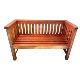 Wooden Slat Back Bench with Armrests