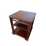 Vintage Wooden End Table with Shelves and Decorative Trim