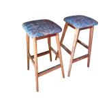 Pair of Upholstered Wood Bar Stools with Patterned Seats