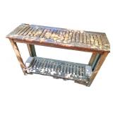 Outdoor Wooden Console Table with Slatted Shelves