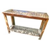 Outdoor Wooden Console Table with Slatted Shelves