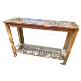 Outdoor Wooden Console Table with Slatted Shelves