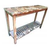 Outdoor Wooden Console Table with Slatted Shelves