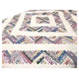 Patchwork Log Cabin Pattern Quilt with Pastel Fabrics