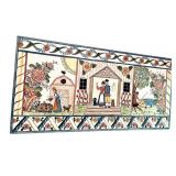 Folk Art Painted Panel with Farm and Floral Scene