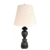 Pair of Table Lamps with Black Sculpted Bases and Fabric Shades
