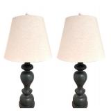 Pair of Table Lamps with Black Sculpted Bases and Fabric Shades