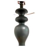Pair of Table Lamps with Black Sculpted Bases and Fabric Shades