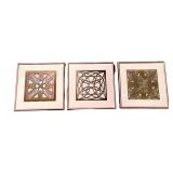 Set of 3 Geometric Metal Wall Art Panels in Copper Frames