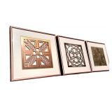 Set of 3 Geometric Metal Wall Art Panels in Copper Frames