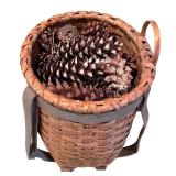 Decorative Wicker Basket Backpack with Pine Cones