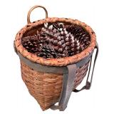 Decorative Wicker Basket Backpack with Pine Cones