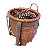 Decorative Wicker Basket Backpack with Pine Cones