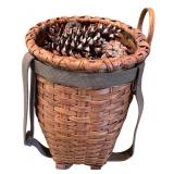 Decorative Wicker Basket Backpack with Pine Cones
