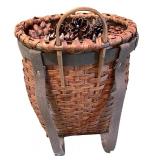 Decorative Wicker Basket Backpack with Pine Cones