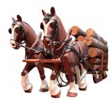 Decorative Hand Carved Wooden Horse-Drawn Log Sled with Mirror