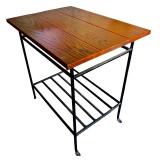 Wood and Metal Side Table with Oak Finish and Lower Shelf