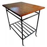 Wood and Metal Side Table with Oak Finish and Lower Shelf