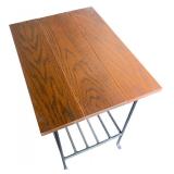 Wood and Metal Side Table with Oak Finish and Lower Shelf