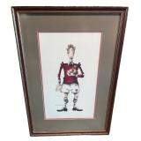 Framed Artwork of Football Player by Sig Johnsen