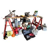 Assorted Garage Tools and Equipment Collection with Ladder and Tool Box