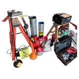 Assorted Garage Tools and Equipment Collection with Ladder and Tool Box