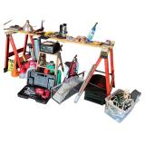 Assorted Garage Tools and Equipment Collection with Ladder and Tool Box