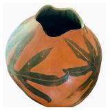 Handcrafted Hawaiian Gourd Art with Leaf Motif
