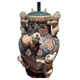 Vintage Oriental Vase Lamp with Porcelain Child Figures