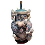 Vintage Oriental Vase Lamp with Porcelain Child Figures
