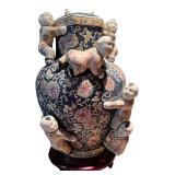 Vintage Oriental Vase Lamp with Porcelain Child Figures