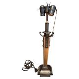 Vintage Brass and Wood Floor Lamp Base with Double Sockets