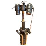 Vintage Brass and Wood Floor Lamp Base with Double Sockets