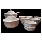 Vintage White Ceramic Soup Tureens with Bowls Set