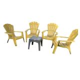 Set of 4 Used Yellow Plastic Adirondack Chairs with Side Table