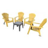 Set of 4 Used Yellow Plastic Adirondack Chairs with Side Table