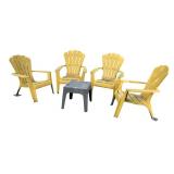 Set of 4 Used Yellow Plastic Adirondack Chairs with Side Table