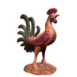 Decorative Rooster Statue and Wicker Basket with Wooden Eggs