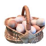 Decorative Rooster Statue and Wicker Basket with Wooden Eggs