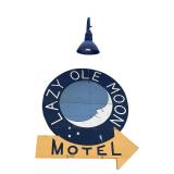 Vintage Lazy Ole Moon Motel Wood Sign with Decorative Lamp