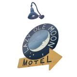 Vintage Lazy Ole Moon Motel Wood Sign with Decorative Lamp