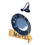 Vintage Lazy Ole Moon Motel Wood Sign with Decorative Lamp