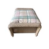 Wicker Sofa with Matching Ottoman and Plaid Cushions