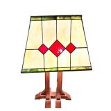 Stained Glass Table Lamp with Wooden Base