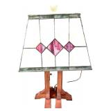 Stained Glass Table Lamp with Wooden Base