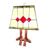 Stained Glass Table Lamp with Wooden Base