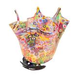 Murano Millefiori Art Glass Bowl with Wooden Stand