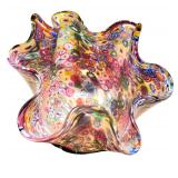 Murano Millefiori Art Glass Bowl with Wooden Stand